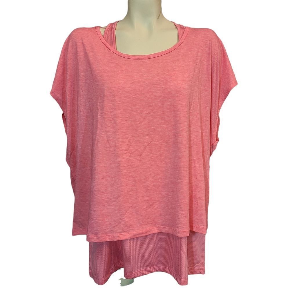 Nine West Active 2 in 1 Tank/T-shirt Combo in Pink Size Large